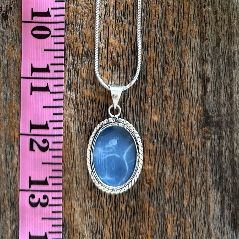Handmade Owyhee Blue Opal Pendant with Chain 925 Sterling Silver - Picture 4 of 8
